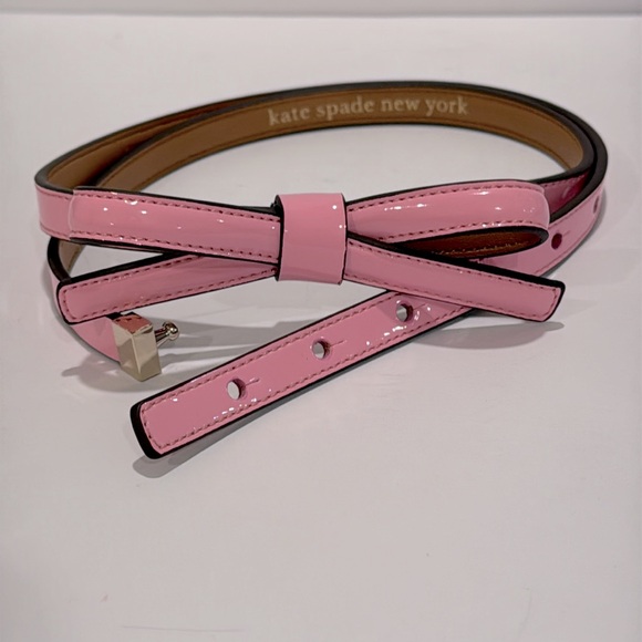 kate spade Accessories - Kate Spade Pink Patent Leather Shoestring Bow Belt (size medium)